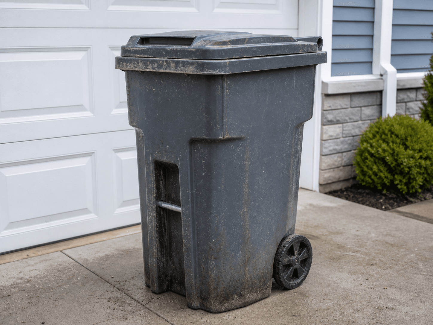 Dirty trash can before Shine & Spray cleaning